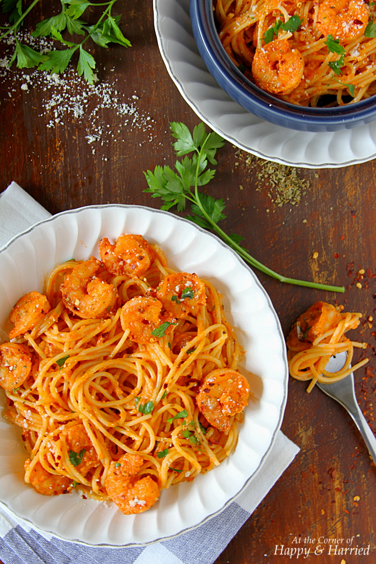 Spicy Shrimp Pasta In Creamy Tomato Sauce